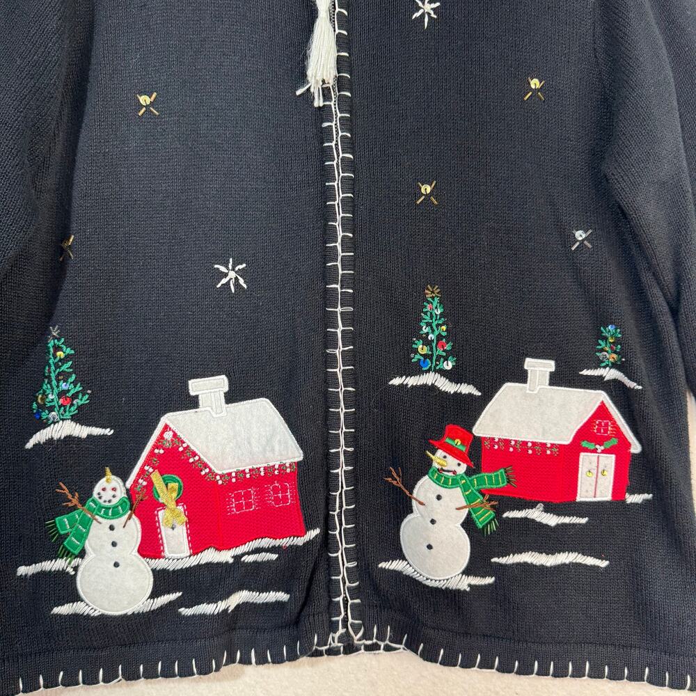 Great Northwest Traditions Holiday Snowman Embroidery Cardigan Sweater Petite XL - Picture 6 of 9